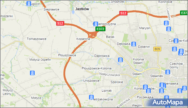 mapa Dąbrowica gmina Jastków, Dąbrowica gmina Jastków na mapie Targeo