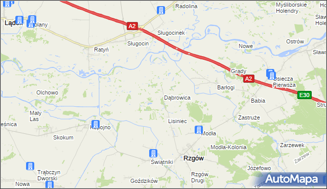 mapa Dąbrowica gmina Rzgów, Dąbrowica gmina Rzgów na mapie Targeo