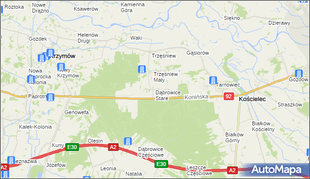 mapa Dąbrowice Stare, Dąbrowice Stare na mapie Targeo