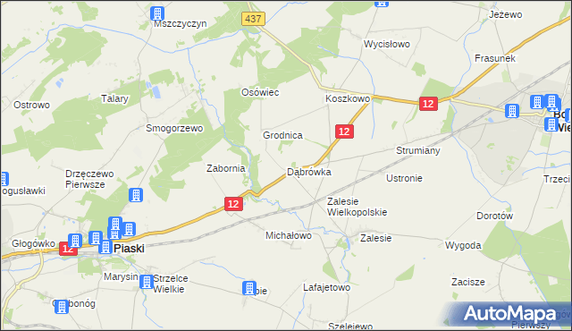 mapa Dąbrówka gmina Borek Wielkopolski, Dąbrówka gmina Borek Wielkopolski na mapie Targeo