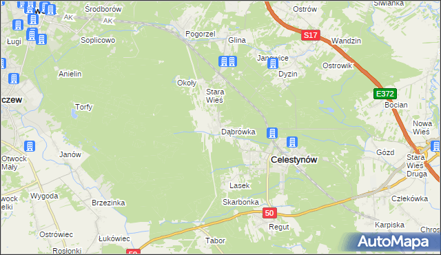 mapa Dąbrówka gmina Celestynów, Dąbrówka gmina Celestynów na mapie Targeo