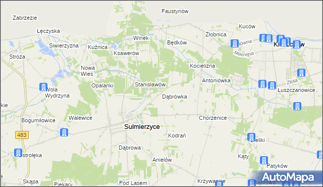 mapa Dąbrówka gmina Sulmierzyce, Dąbrówka gmina Sulmierzyce na mapie Targeo