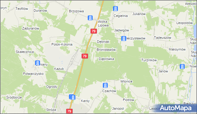 mapa Dąbrówka gmina Tarłów, Dąbrówka gmina Tarłów na mapie Targeo