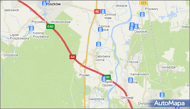 mapa Dąbrówka Górna gmina Krapkowice, Dąbrówka Górna gmina Krapkowice na mapie Targeo
