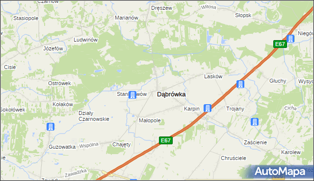 mapa Dąbrówka powiat wołomiński, Dąbrówka powiat wołomiński na mapie Targeo
