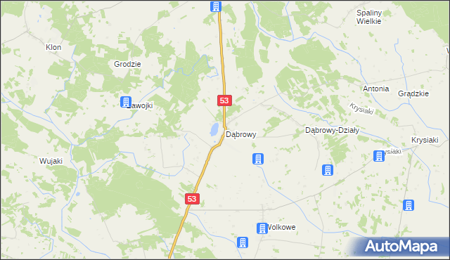 mapa Dąbrowy gmina Rozogi, Dąbrowy gmina Rozogi na mapie Targeo
