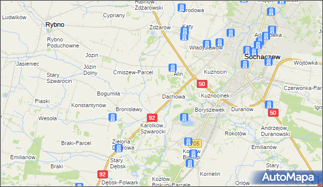 mapa Dachowa gmina Sochaczew, Dachowa gmina Sochaczew na mapie Targeo