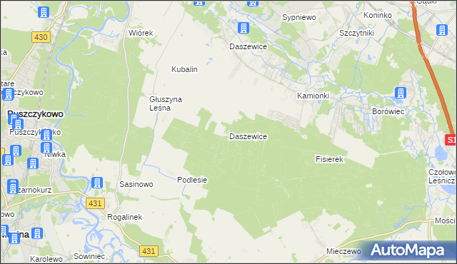 mapa Daszewice gmina Kórnik, Daszewice gmina Kórnik na mapie Targeo