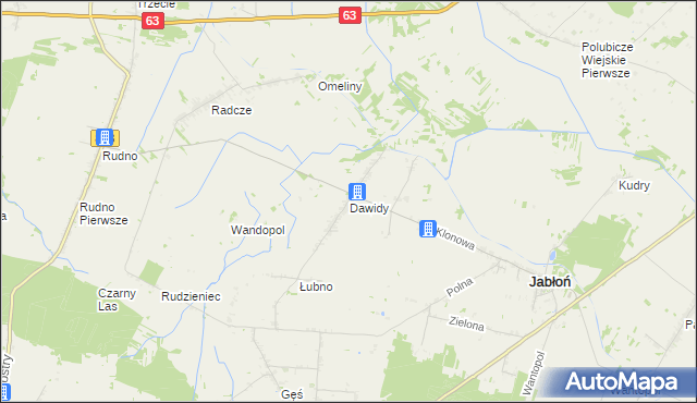 mapa Dawidy gmina Jabłoń, Dawidy gmina Jabłoń na mapie Targeo