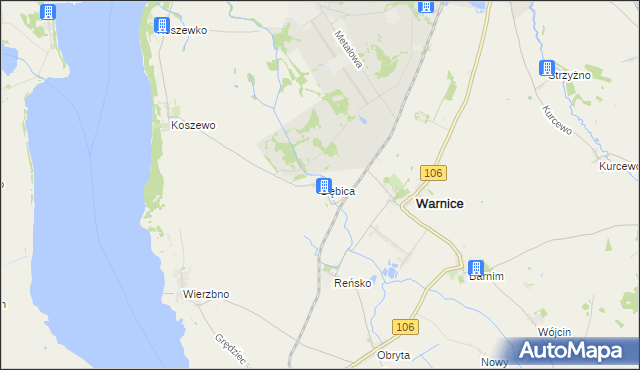 mapa Dębica gmina Warnice, Dębica gmina Warnice na mapie Targeo
