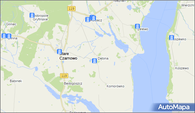 mapa Dębina gmina Stare Czarnowo, Dębina gmina Stare Czarnowo na mapie Targeo