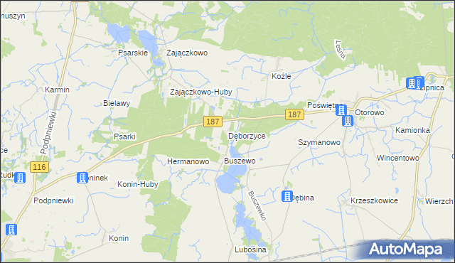 mapa Dęborzyce, Dęborzyce na mapie Targeo