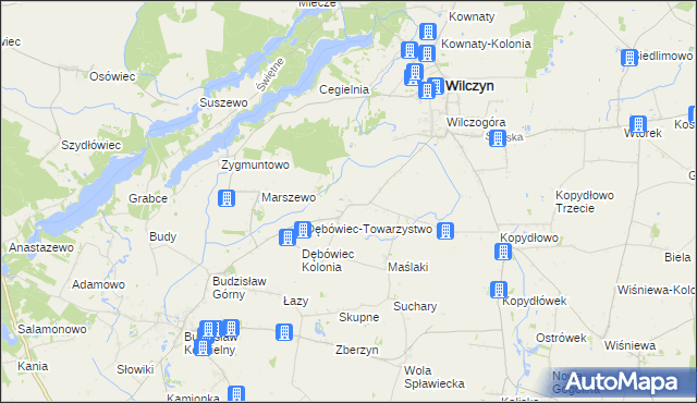mapa Dębówiec gmina Wilczyn, Dębówiec gmina Wilczyn na mapie Targeo
