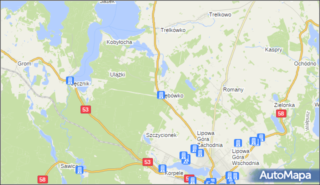 mapa Dębówko gmina Szczytno, Dębówko gmina Szczytno na mapie Targeo