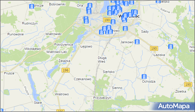 mapa Długa Wieś gmina Wągrowiec, Długa Wieś gmina Wągrowiec na mapie Targeo