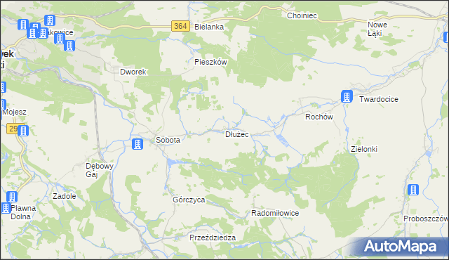 mapa Dłużec gmina Lwówek Śląski, Dłużec gmina Lwówek Śląski na mapie Targeo