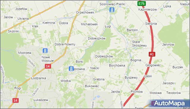 mapa Dobieszków gmina Nowosolna, Dobieszków gmina Nowosolna na mapie Targeo