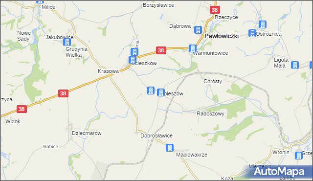 mapa Dobieszów gmina Pawłowiczki, Dobieszów gmina Pawłowiczki na mapie Targeo