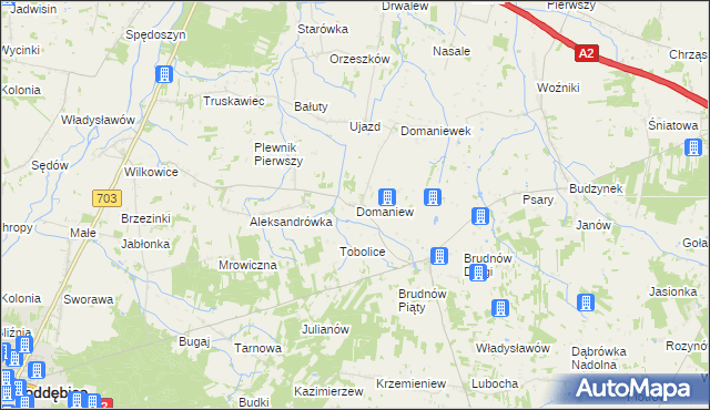 mapa Domaniew gmina Dalików, Domaniew gmina Dalików na mapie Targeo
