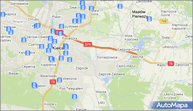 mapa Domaszowice gmina Masłów, Domaszowice gmina Masłów na mapie Targeo