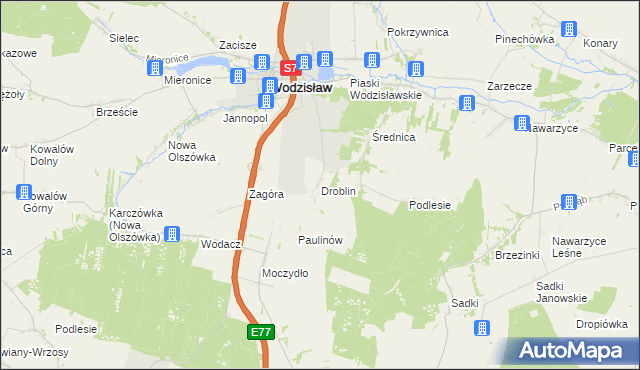 mapa Droblin gmina Wodzisław, Droblin gmina Wodzisław na mapie Targeo