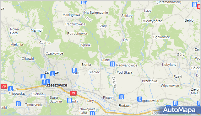 mapa Dubie gmina Krzeszowice, Dubie gmina Krzeszowice na mapie Targeo