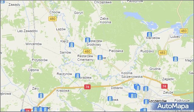 mapa Dubie gmina Szczerców, Dubie gmina Szczerców na mapie Targeo