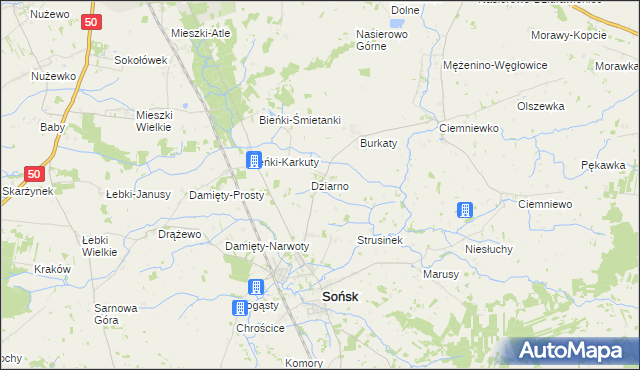 mapa Dziarno gmina Sońsk, Dziarno gmina Sońsk na mapie Targeo