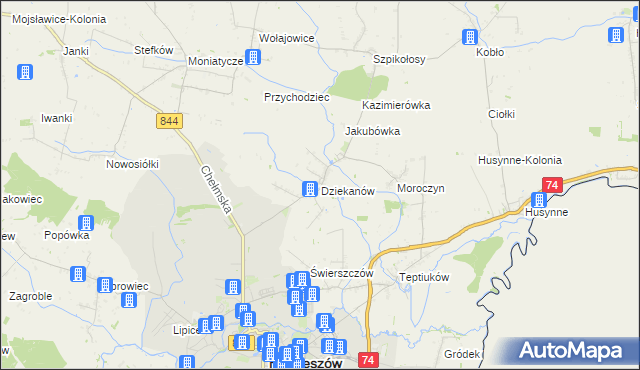 mapa Dziekanów, Dziekanów na mapie Targeo