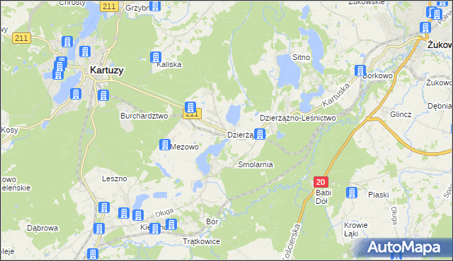 mapa Dzierżążno gmina Kartuzy, Dzierżążno gmina Kartuzy na mapie Targeo