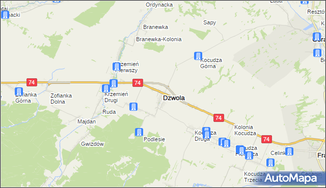 mapa Dzwola, Dzwola na mapie Targeo