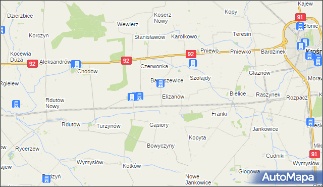 mapa Elizanów, Elizanów na mapie Targeo
