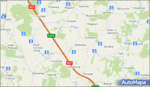 mapa Elżbietów gmina Trojanów, Elżbietów gmina Trojanów na mapie Targeo