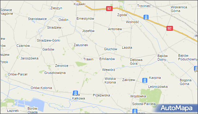 mapa Emilianów gmina Bedlno, Emilianów gmina Bedlno na mapie Targeo