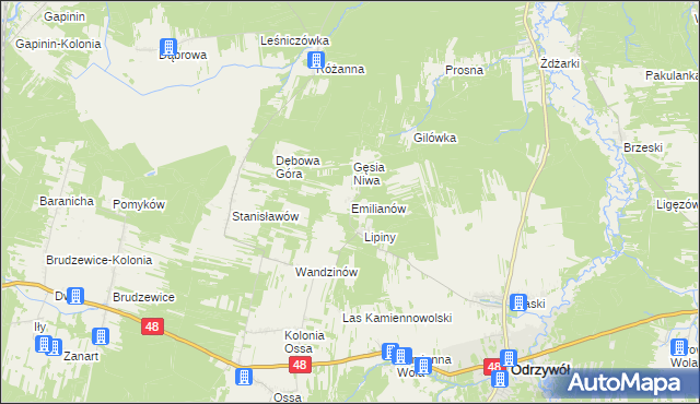 mapa Emilianów gmina Odrzywół, Emilianów gmina Odrzywół na mapie Targeo