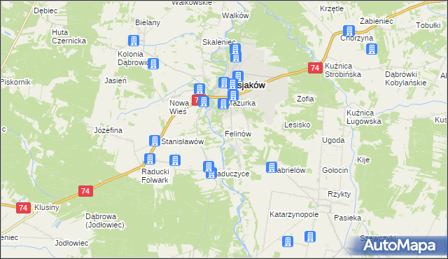 mapa Felinów gmina Osjaków, Felinów gmina Osjaków na mapie Targeo