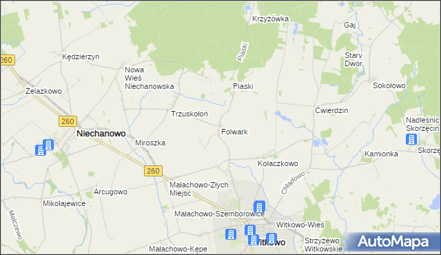mapa Folwark gmina Witkowo, Folwark gmina Witkowo na mapie Targeo