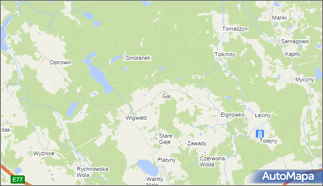 mapa Gaj gmina Olsztynek, Gaj gmina Olsztynek na mapie Targeo