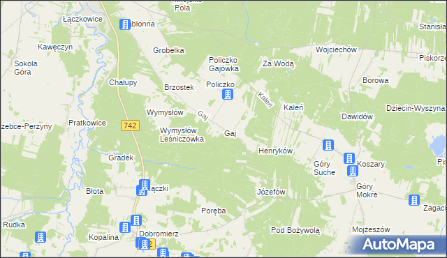 mapa Gaj gmina Przedbórz, Gaj gmina Przedbórz na mapie Targeo