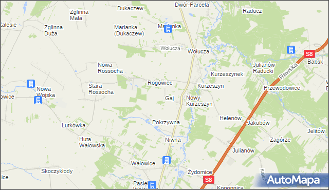 mapa Gaj gmina Rawa Mazowiecka, Gaj gmina Rawa Mazowiecka na mapie Targeo
