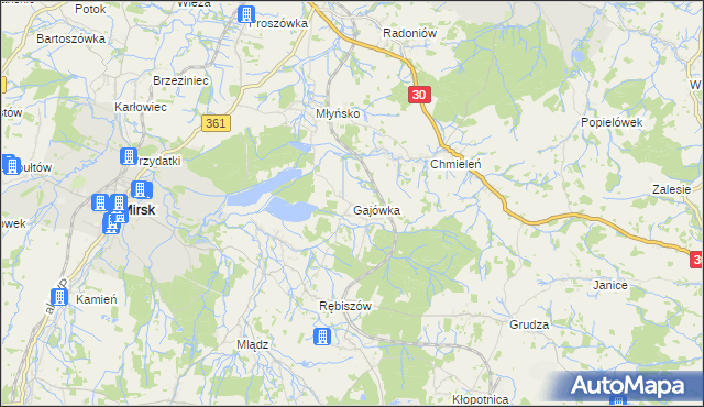 mapa Gajówka gmina Mirsk, Gajówka gmina Mirsk na mapie Targeo