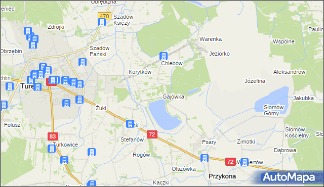 mapa Gajówka gmina Przykona, Gajówka gmina Przykona na mapie Targeo