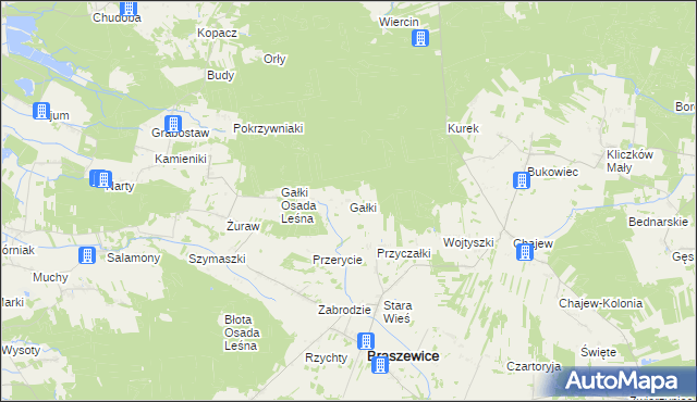 mapa Gałki gmina Brąszewice, Gałki gmina Brąszewice na mapie Targeo