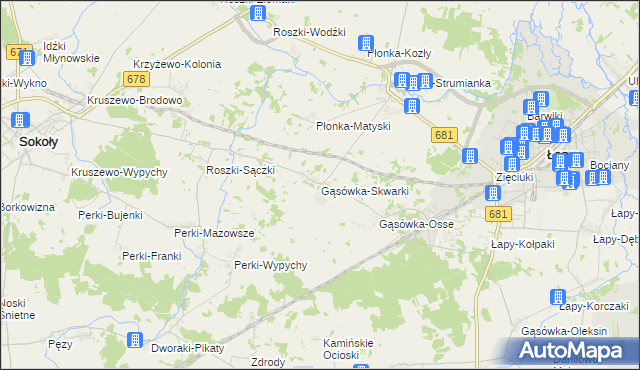 mapa Gąsówka-Skwarki, Gąsówka-Skwarki na mapie Targeo
