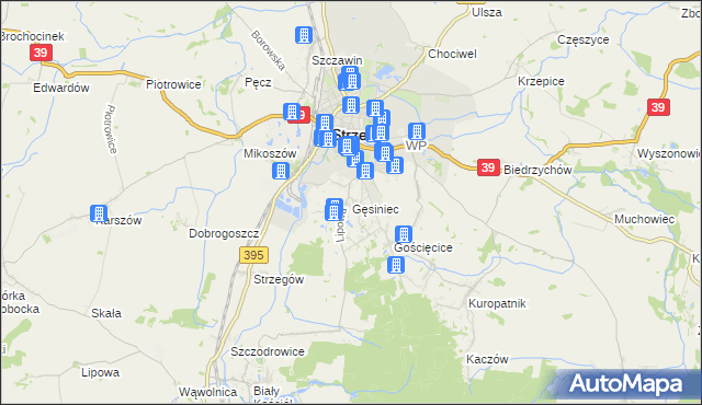 mapa Gęsiniec, Gęsiniec na mapie Targeo