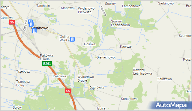 mapa Gierłachowo gmina Bojanowo, Gierłachowo gmina Bojanowo na mapie Targeo