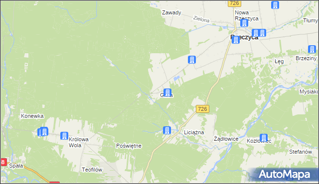 mapa Glina gmina Rzeczyca, Glina gmina Rzeczyca na mapie Targeo