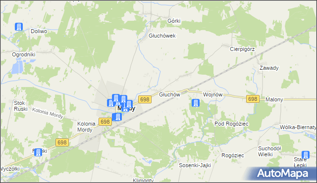 mapa Głuchów gmina Mordy, Głuchów gmina Mordy na mapie Targeo