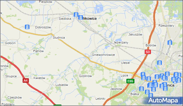 mapa Gniewomirowice, Gniewomirowice na mapie Targeo