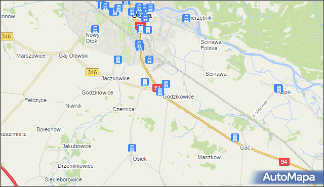 mapa Godzikowice, Godzikowice na mapie Targeo